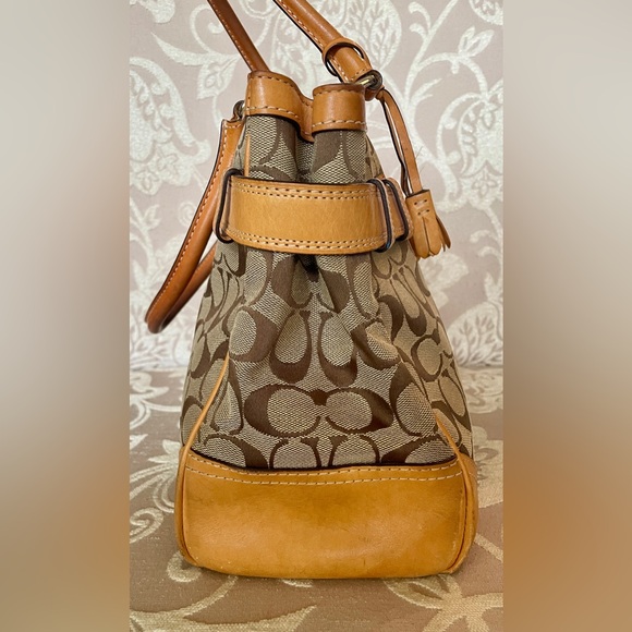 Coach Hampton Signature Tan Canvas Satchel Shoulder Handle Bag Purse F08K0 - Picture 3 of 13